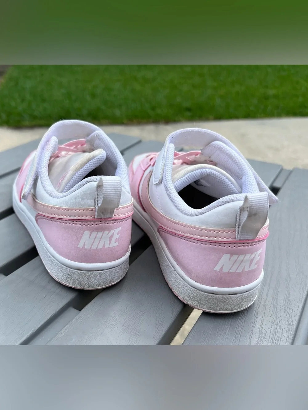 Nike Court Borough Low Recraft 3Y Little Kids White and Pink With Velcro Strap!